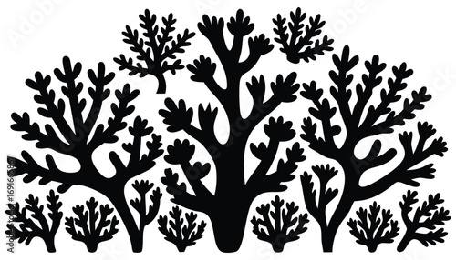 Marine Coral Silhouette Vector Seaweed Decorative Clipart