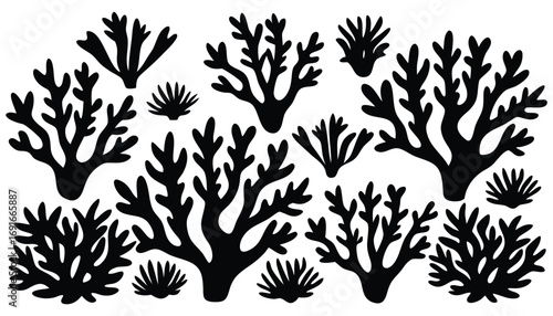 Coral Silhouette Vector Seaweed Marine Clipart Collection