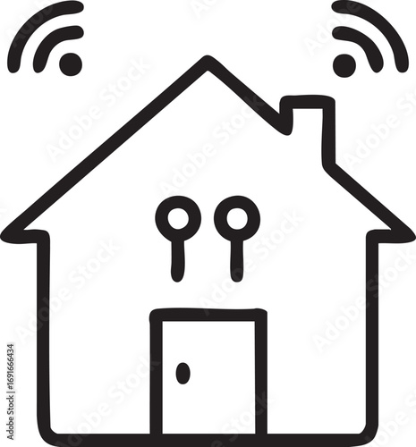 Smart home outline icon with wifi signal and door handles vector