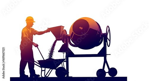 construction worker pouring cement into mixer clip art preview