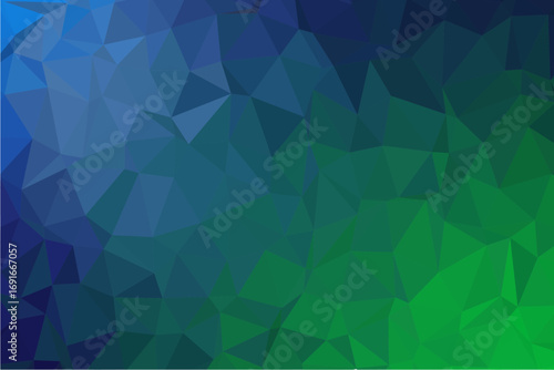 Vector art of abstract polygonal background with blue and green hues creating a geometric pattern