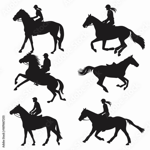Horse and rider silhouettes for equestrian activity