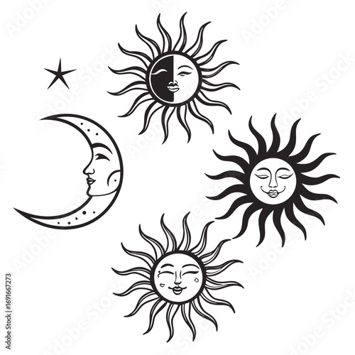 Celestial sun, moon and star vector illustration