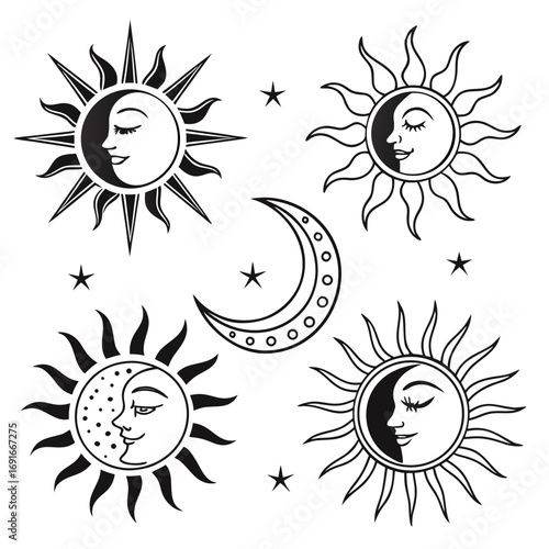 Celestial sun, moon and star vector illustration