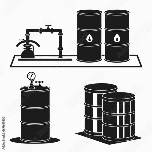 Oil industry monochrome elements for your design
