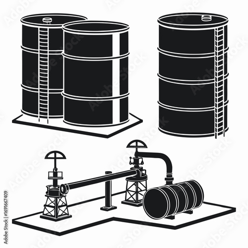 Oil industry monochrome elements for your design