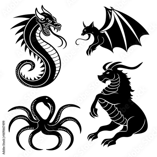 Silhouette of fantastic creatures in vector