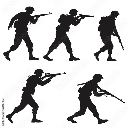 Silhouette of soldier aiming rifle
