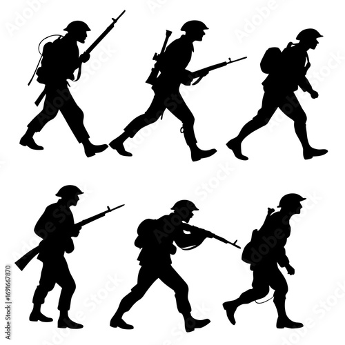 Silhouette of soldier marching