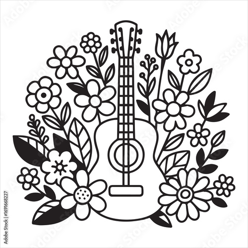 guitar and flowers coloring book for adult