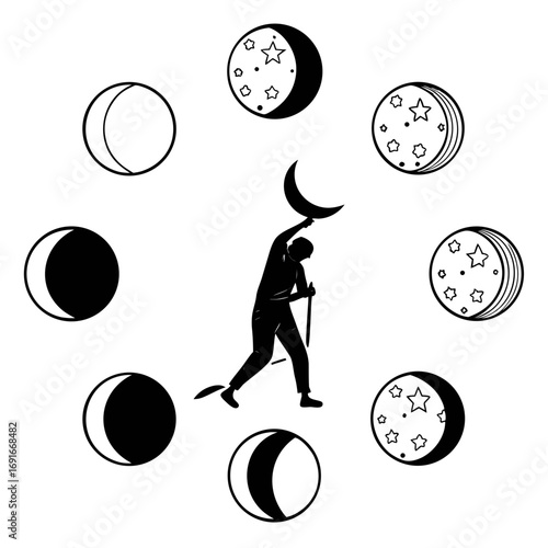 Silhouette of a man holding the moon