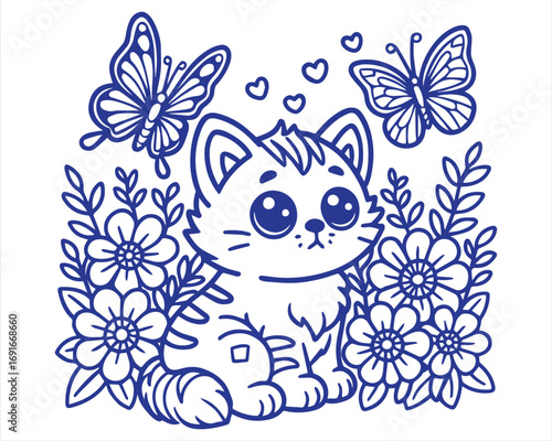 little cat on flower clearing