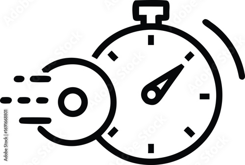 Speed boost line art icon showing stopwatch and fast moving circle