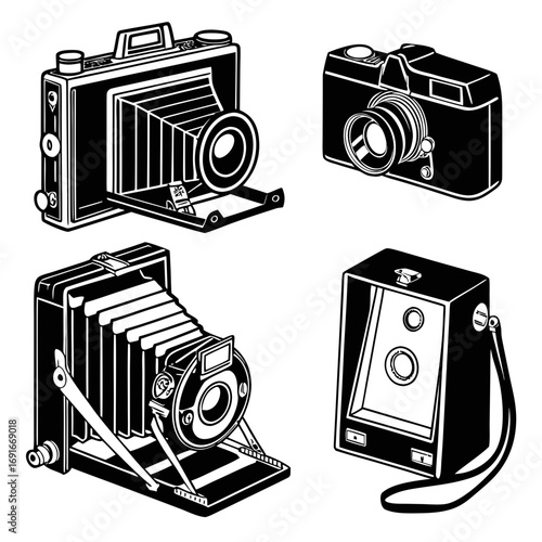 Collection of four different vintage cameras