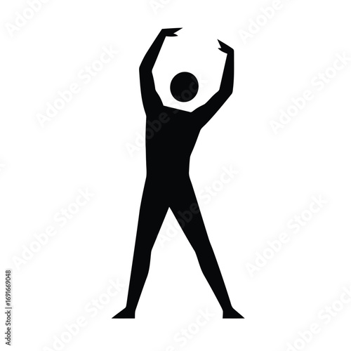 Vector silhouette of a person stretching sideways arms raised