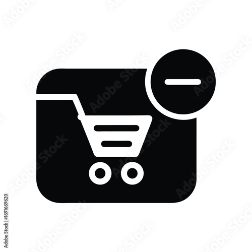 Remove Cart Icon Illustration, Shopping Cart Minus Symbol on White Background