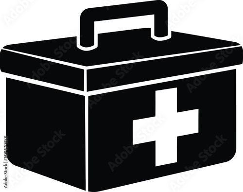 First aid kit silhouette with white cross symbol emergency medical supplies box isolated graphic silhouette