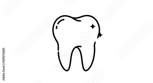 A minimalist black line art icon of a clean, sparkling molar tooth on a white background.