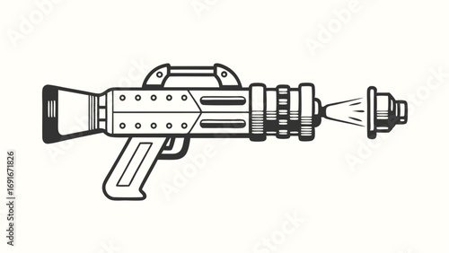 Retro Ray Gun, Blaster Silhouette, Futuristic Weapon with White Background, Icon,