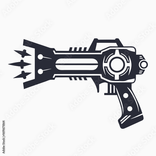 Retro SciFi Ray Gun with Sparkles on White Background, Toy Blaster Design