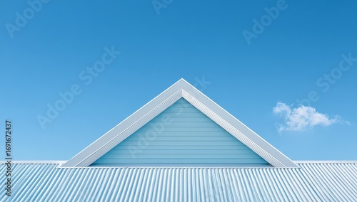Triangular roof section against a clear blue sky
