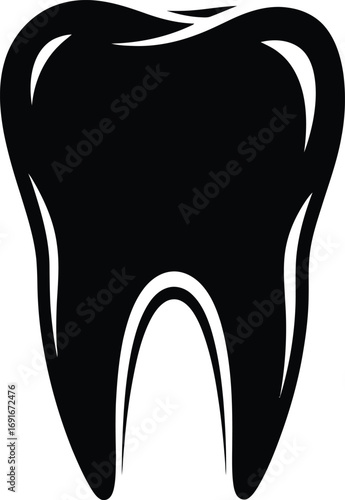 Solid black silhouette of a healthy human tooth for dental health and dentistry concepts silhouette