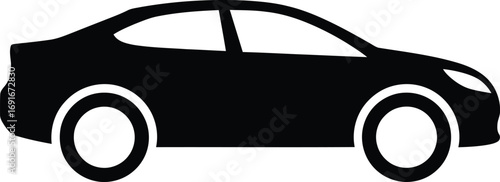 Sleek modern black sedan car silhouette side view simple automotive icon silhouette