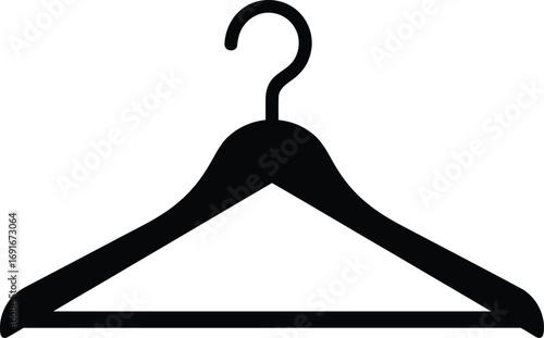 Simple black silhouette of a wooden clothes hanger for wardrobe organization and storage silhouette
