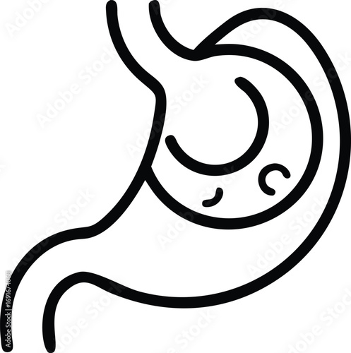 Stomach outline icon showing gastric folds and esophagus in simple line art