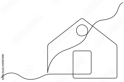 Hand drawing house continuous one line drawing and minimalist style isolate outline vector illustration