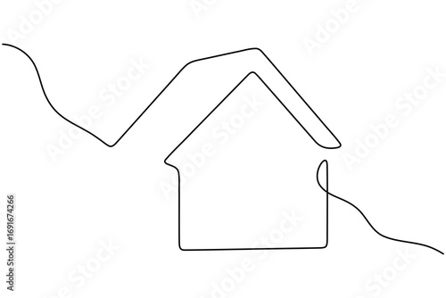 Hand drawing house continuous one line drawing and minimalist style isolate outline vector illustration