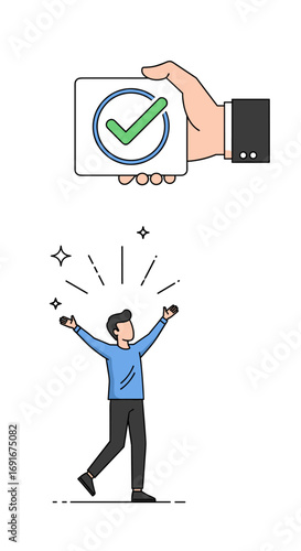 Successful task completion celebrated with a gesture of achievement and personal joy