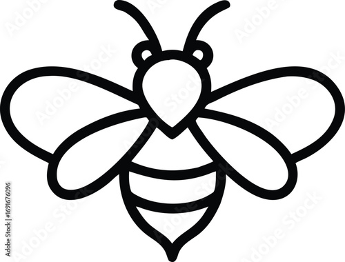 Stylized bee outline with wings and antennae for craft projects and design