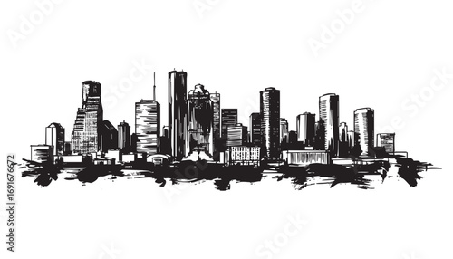 Houston, Texas cityscape landscape building abstract brush vector illustration