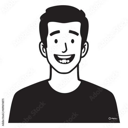 Handsome Man Black and White Illustration Vector Image Male Portrait Fashion Sketch Line Art Design	
