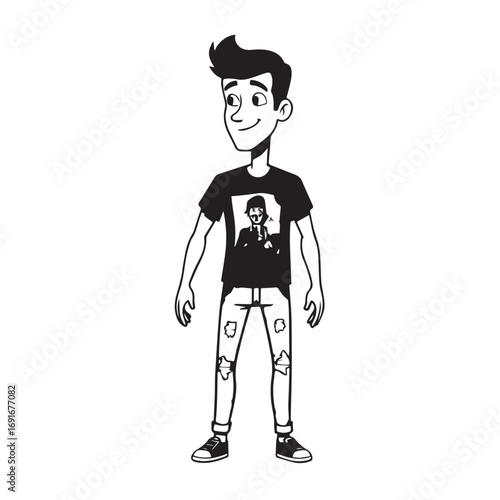Handsome Man Black and White Illustration Vector Image Male Portrait Fashion Sketch Line Art Design	
