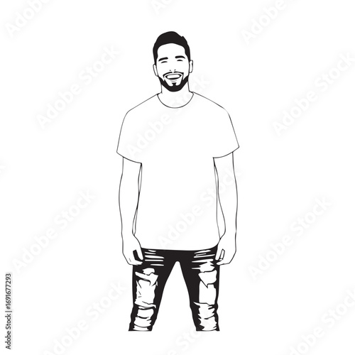 Handsome Man Black and White Illustration Vector Image Male Portrait Fashion Sketch Line Art Design	

