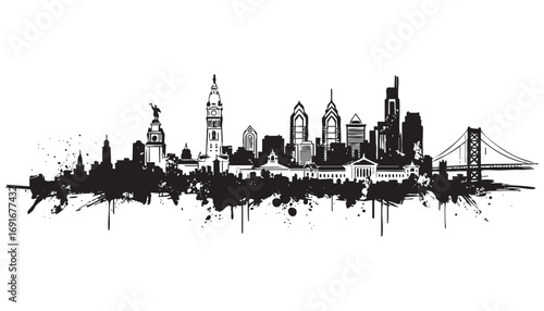 Philadelphia, Pennsylvania cityscape landscape building abstract brush vector illustration