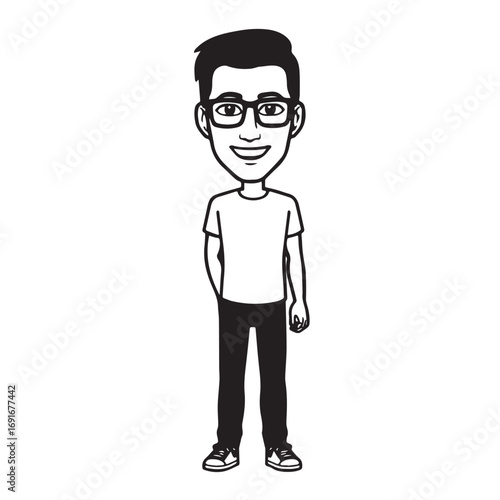 Handsome Man Black and White Illustration Vector Image Male Portrait Fashion Sketch Line Art Design	
