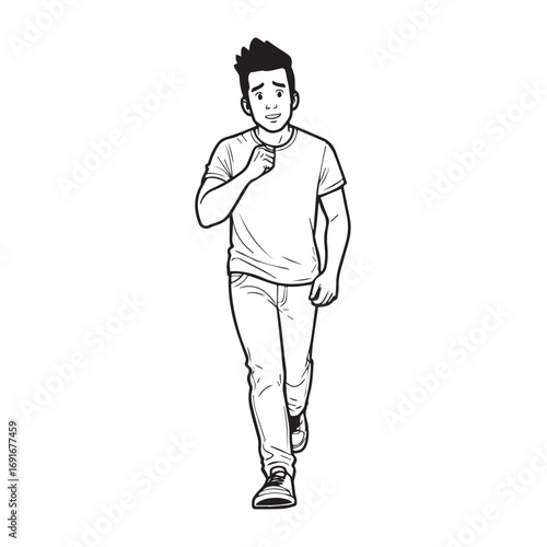 Handsome Man Black and White Illustration Vector Image Male Portrait Fashion Sketch Line Art Design	
