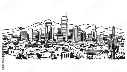 arizona usa cityscape landscape building abstract brush vector illustration
