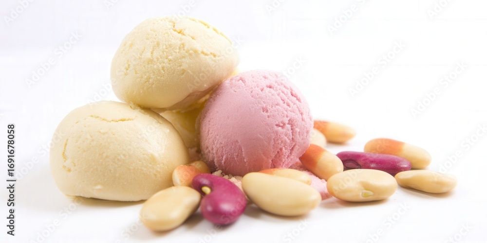 Obraz premium Delicious ice cream scoops and beans, a vibrant and tasty combination.