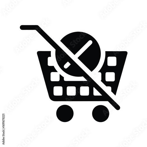 Shopping Cart Cancellation Icon on White Background Isolated