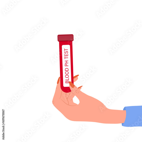 Ph blood test. Medical test tube. Health care concept. Vector illustration in flat style.