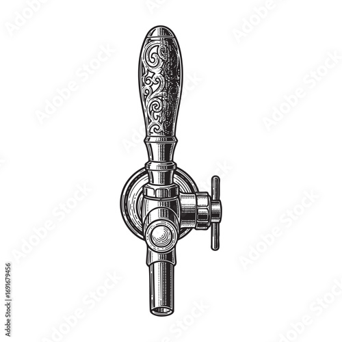 beer tap engraving woodcut vector illustration 