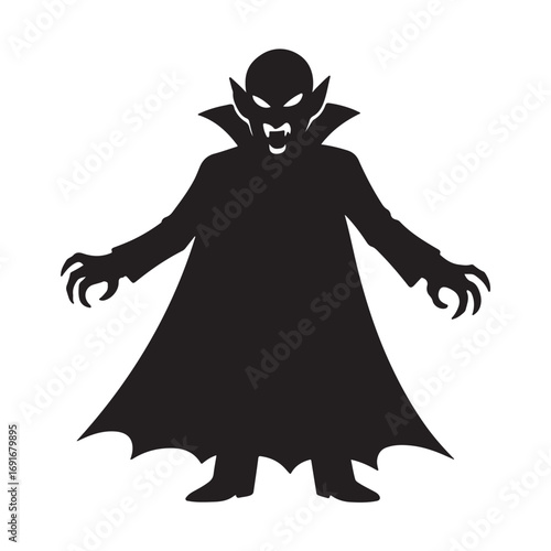 Halloween vampire black silhouette vector illustration on white background