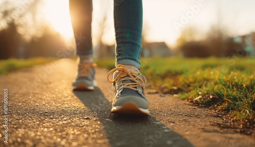 Person walking on a path at sunset