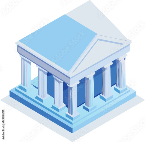 A detailed illustration of a building adorned with prominent columns, showcasing architectural elegance.