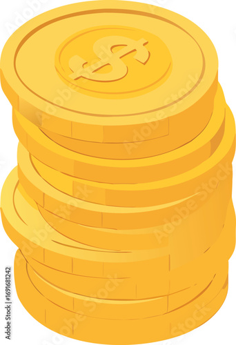 A tall stack of gold coins resting on a clean white surface.
