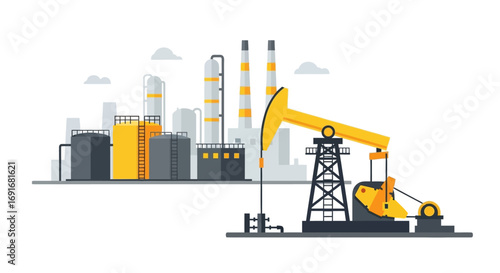 Oil Extraction and Industrial Processing A Vector Illustration Depicting Energy Production